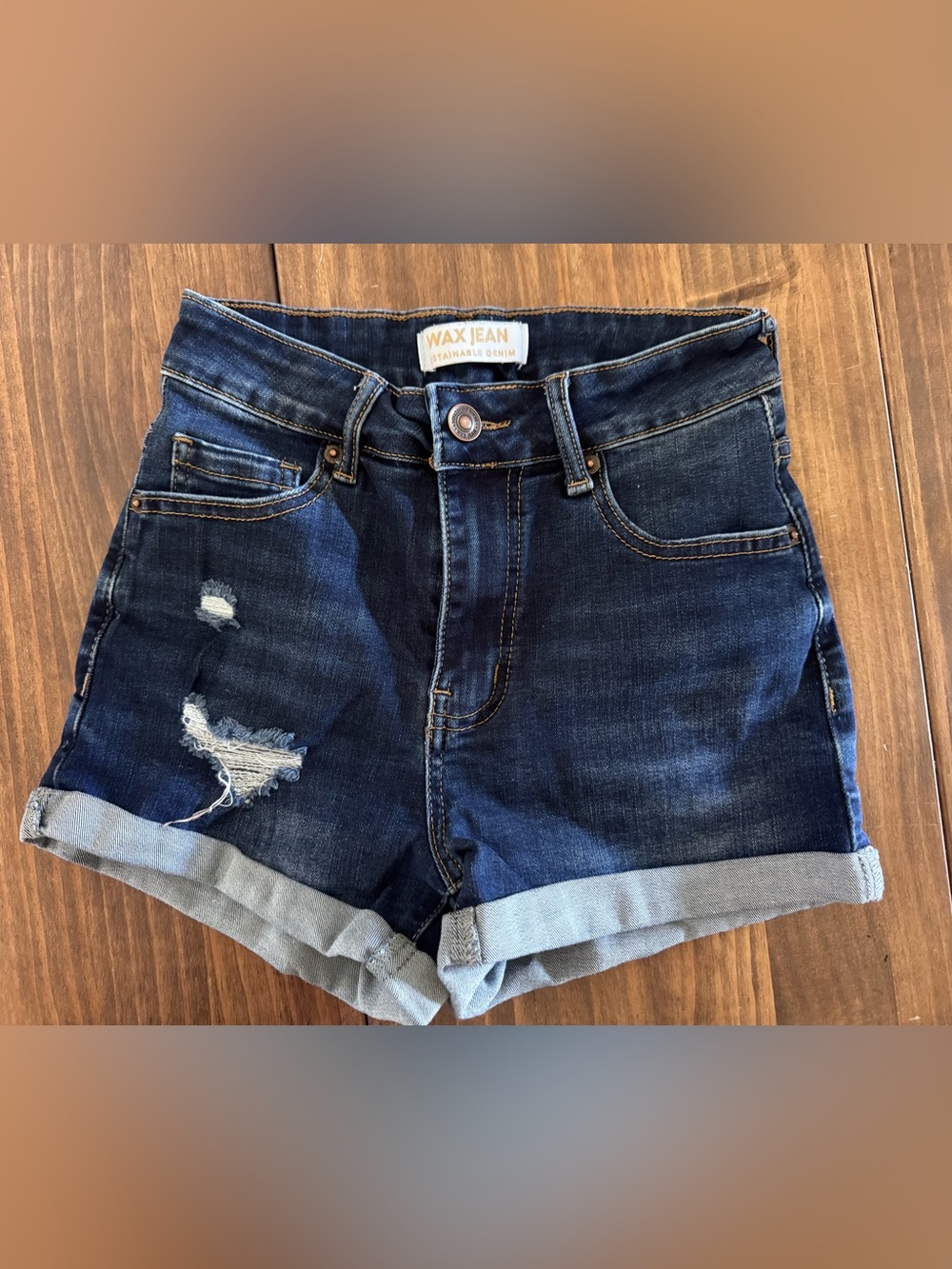 Wax Jean Dark Blue Rolled Hem Denim Shorts
